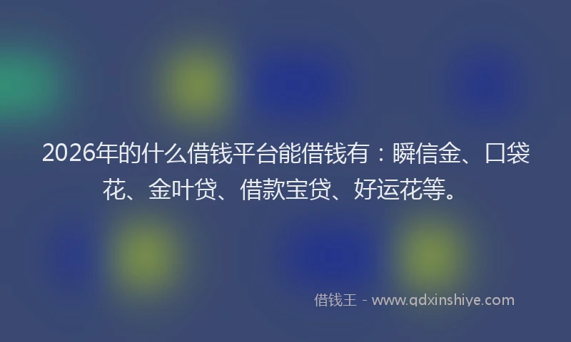 2026年的什么借钱平台能借钱有：瞬信金、口袋花、金叶贷、借款宝贷、好运花等。