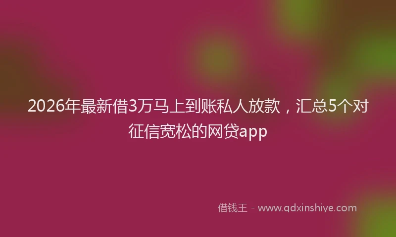 2026年最新借3万马上到账私人放款，汇总5个对征信宽松的网贷app