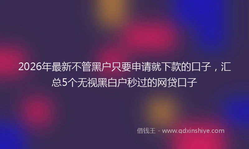 2026年最新不管黑户只要申请就下款的口子，汇总5个无视黑白户秒过的网贷口子