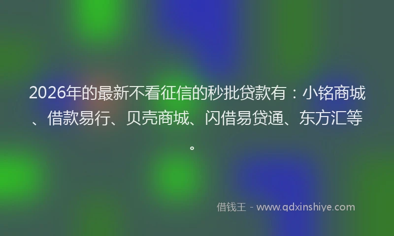 2026年的最新不看征信的秒批贷款有:小铭商城、借款易行、贝壳商城、闪借易贷通、东方汇等。