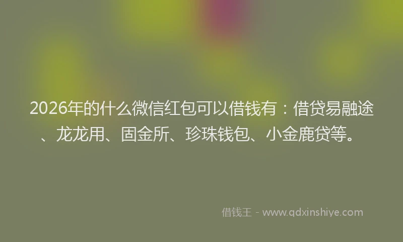 2026年的什么微信红包可以借钱有：借贷易融途、龙龙用、固金所、珍珠钱包、小金鹿贷等。
