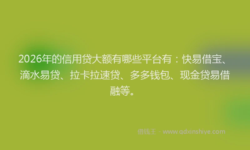 2026年的信用贷大额有哪些平台有:快易借宝、滴水易贷、拉卡拉速贷、多多钱包、现金贷易借融等。