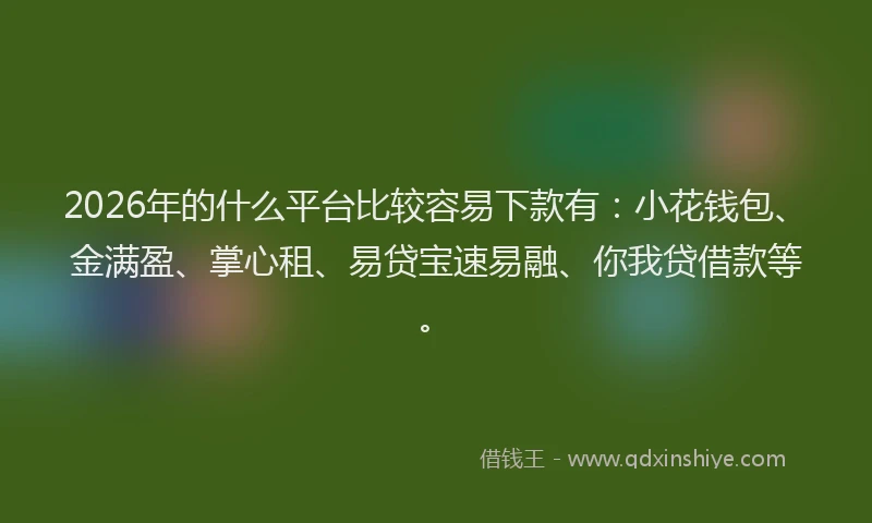 2026年的什么平台比较容易下款有:小花钱包、金满盈、掌心租、易贷宝速易融、你我贷借款等。