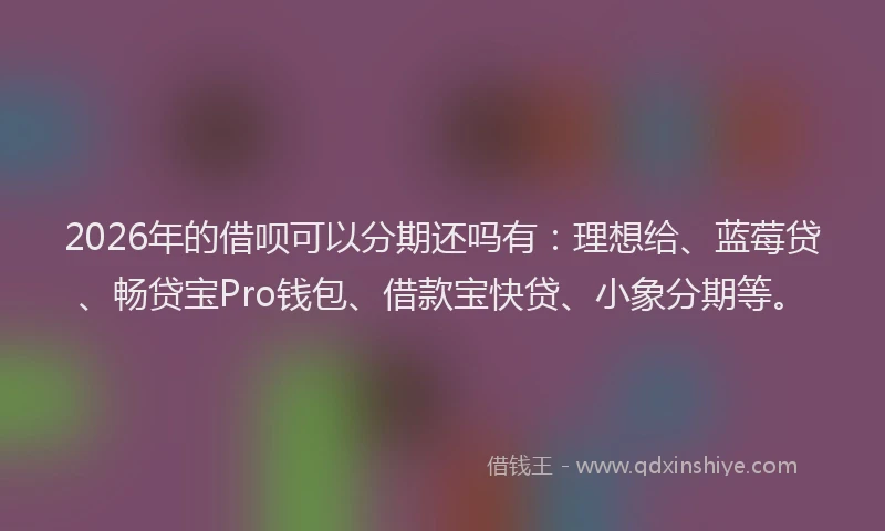 2026年的借呗可以分期还吗有：理想给、蓝莓贷、畅贷宝Pro钱包、借款宝快贷、小象分期等。