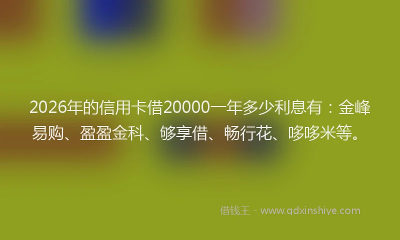 2026年的信用卡借20000一年多少利息有:金峰易购、盈盈金科、够享借、畅行花、哆哆米等。