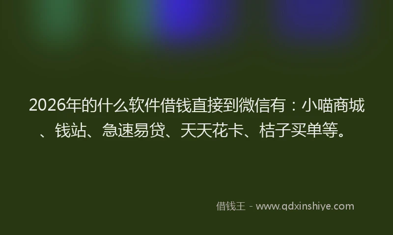 2026年的什么软件借钱直接到微信有:小喵商城、钱站、急速易贷、天天花卡、桔子买单等。