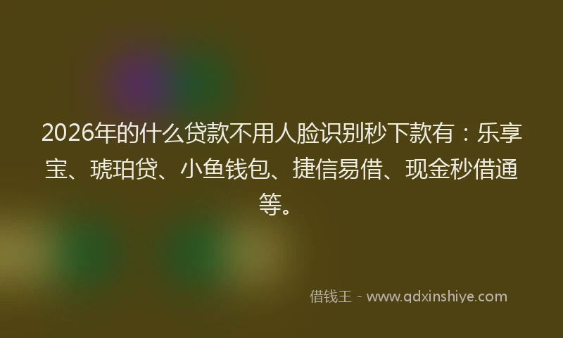 2026年的什么贷款不用人脸识别秒下款有:乐享宝、琥珀贷、小鱼钱包、捷信易借、现金秒借通等。