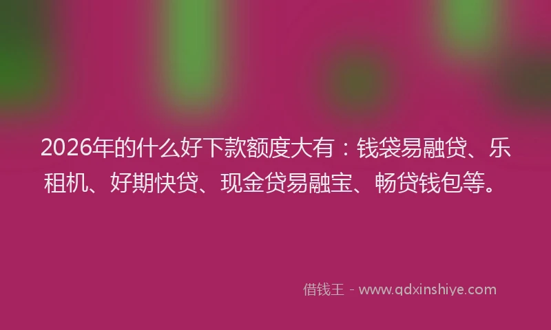 2026年的什么好下款额度大有：钱袋易融贷、乐租机、好期快贷、现金贷易融宝、畅贷钱包等。