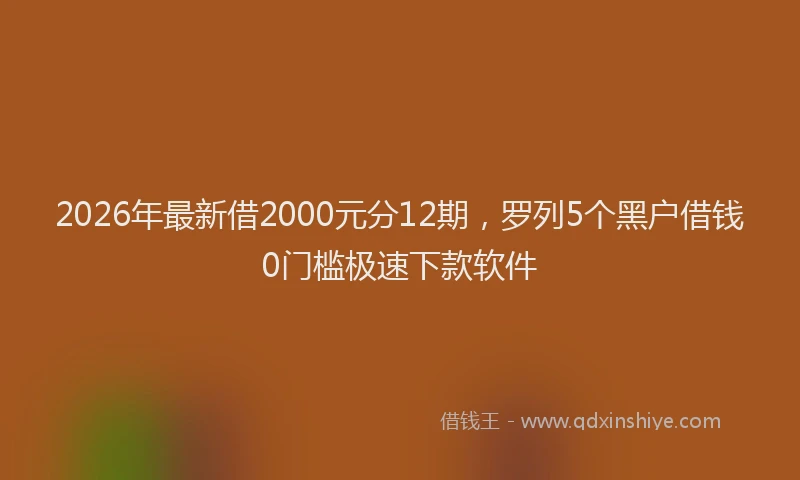 2026年最新借2000元分12期，罗列5个黑户借钱0门槛极速下款软件
