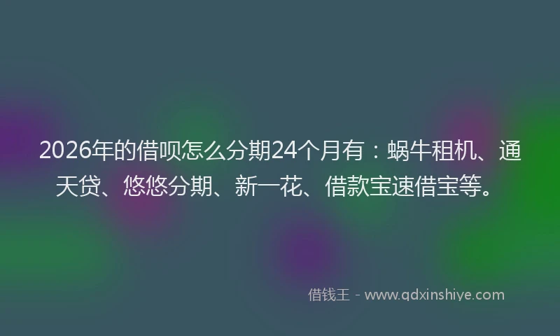 2026年的借呗怎么分期24个月有：蜗牛租机、通天贷、悠悠分期、新一花、借款宝速借宝等。