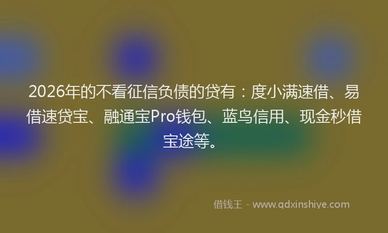 2026年的不看征信负债的贷有:度小满速借、易借速贷宝、融通宝Pro钱包、蓝鸟信用、现金秒借宝途等。