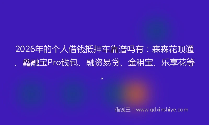 2026年的个人借钱抵押车靠谱吗有:森森花呗通、鑫融宝Pro钱包、融资易贷、金租宝、乐享花等。