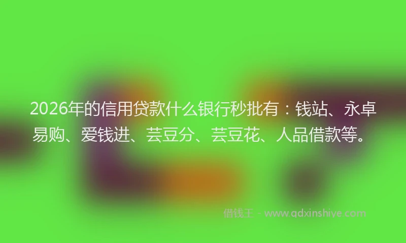 2026年的信用贷款什么银行秒批有：钱站、永卓易购、爱钱进、芸豆分、芸豆花、人品借款等。