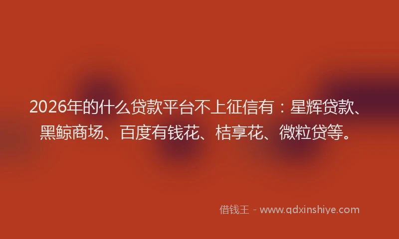 2026年的什么贷款平台不上征信有：星辉贷款、黑鲸商场、百度有钱花、桔享花、微粒贷等。