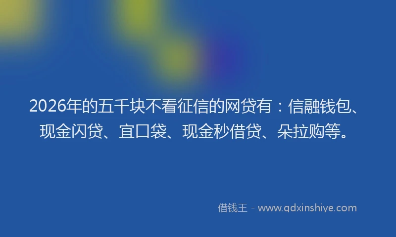 2026年的五千块不看征信的网贷有：信融钱包、现金闪贷、宜口袋、现金秒借贷、朵拉购等。