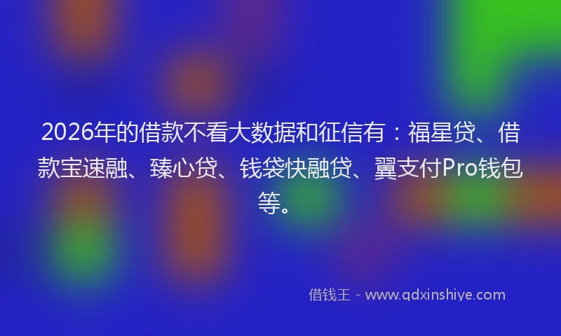 2026年的借款不看大数据和征信有：福星贷、借款宝速融、臻心贷、钱袋快融贷、翼支付Pro钱包等。
