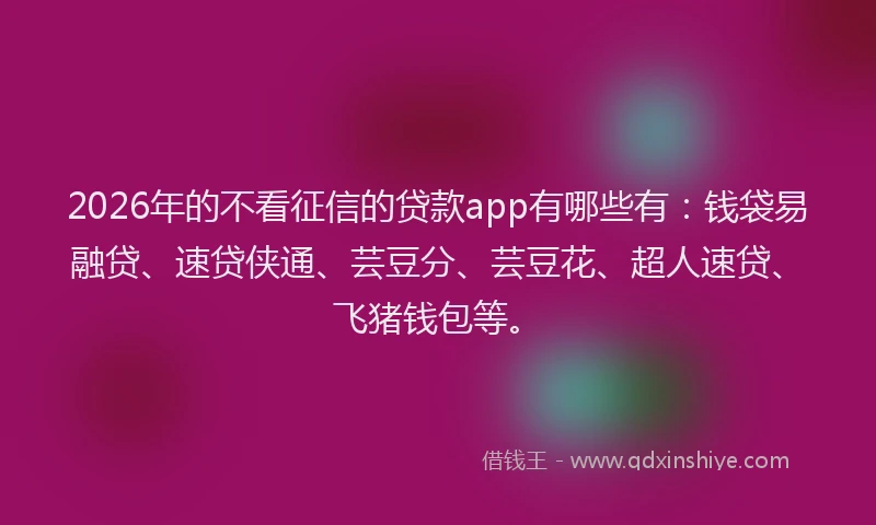 2026年的不看征信的贷款app有哪些有:钱袋易融贷、速贷侠通、芸豆分、芸豆花、超人速贷、飞猪钱包等。