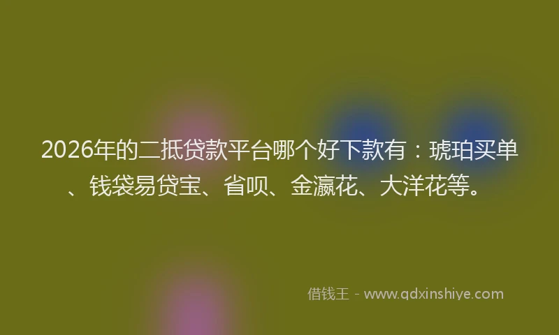 2026年的二抵贷款平台哪个好下款有：琥珀买单、钱袋易贷宝、省呗、金瀛花、大洋花等。