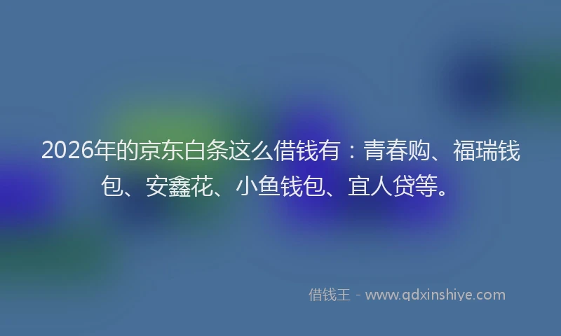 2026年的京东白条这么借钱有：青春购、福瑞钱包、安鑫花、小鱼钱包、宜人贷等。