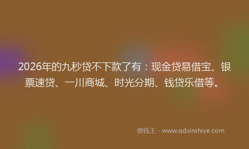 2026年的九秒贷不下款了有：现金贷易借宝、银票速贷、一川商城、时光分期、钱贷乐借等。