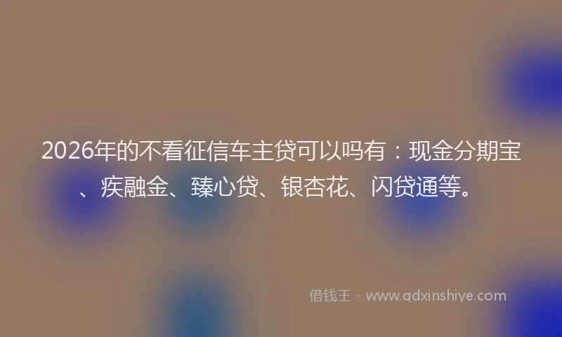 2026年的不看征信车主贷可以吗有:现金分期宝、疾融金、臻心贷、银杏花、闪贷通等。