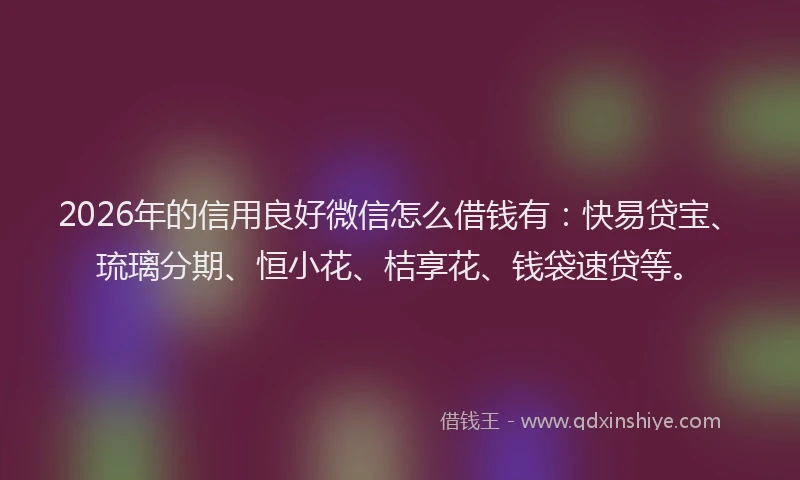 2026年的信用良好微信怎么借钱有:快易贷宝、琉璃分期、恒小花、桔享花、钱袋速贷等。