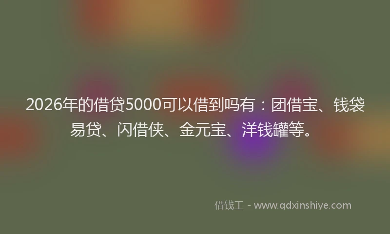 2026年的借贷5000可以借到吗有：团借宝、钱袋易贷、闪借侠、金元宝、洋钱罐等。