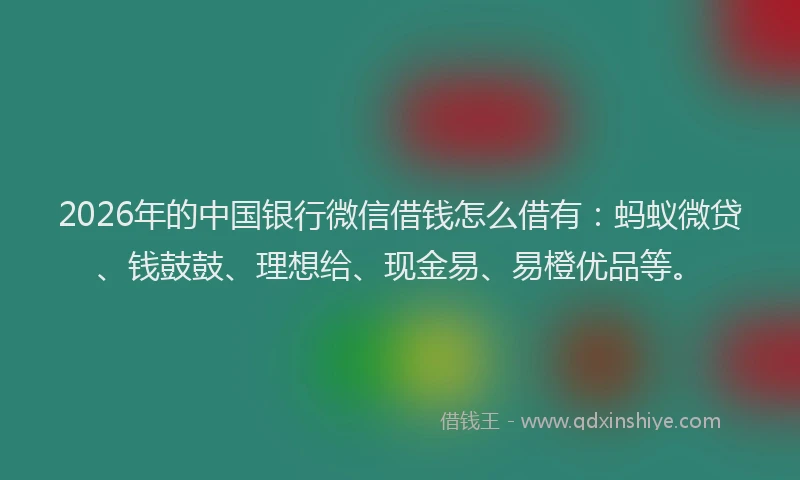 2026年的中国银行微信借钱怎么借有：蚂蚁微贷、钱鼓鼓、理想给、现金易、易橙优品等。