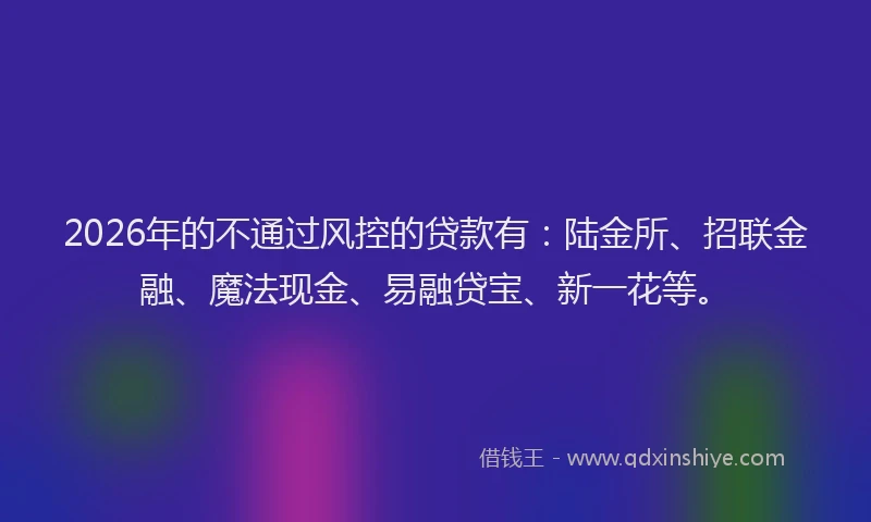 2026年的不通过风控的贷款有:陆金所、招联金融、魔法现金、易融贷宝、新一花等。