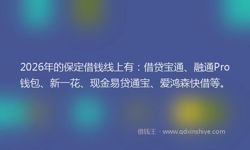 2026年的保定借钱线上有:借贷宝通、融通Pro钱包、新一花、现金易贷通宝、爱鸿森快借等。