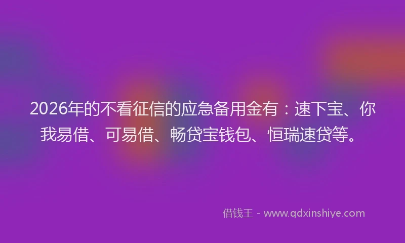 2026年的不看征信的应急备用金有：速下宝、你我易借、可易借、畅贷宝钱包、恒瑞速贷等。
