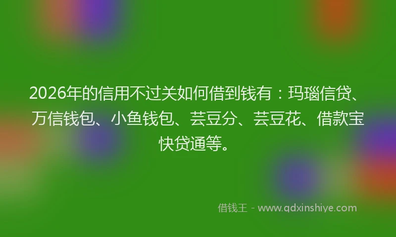 2026年的信用不过关如何借到钱有:玛瑙信贷、万信钱包、小鱼钱包、芸豆分、芸豆花、借款宝快贷通等。