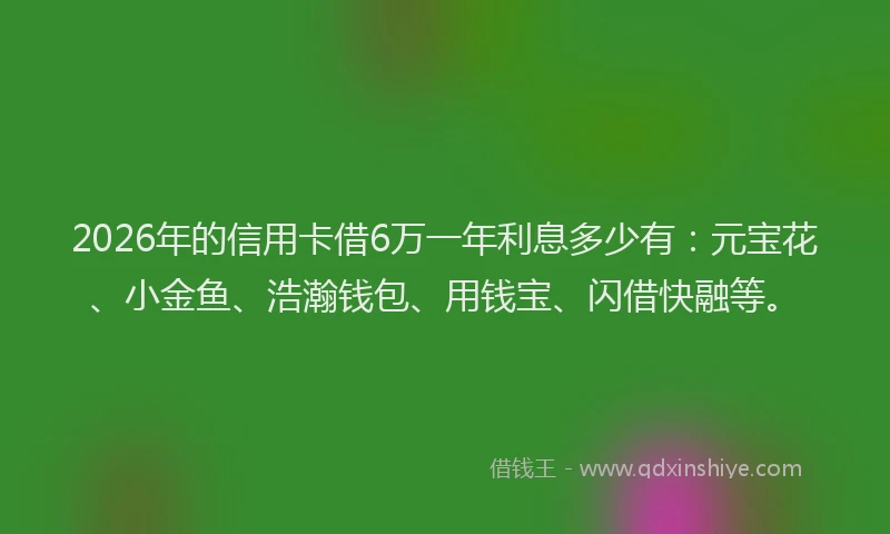 2026年的信用卡借6万一年利息多少有：元宝花、小金鱼、浩瀚钱包、用钱宝、闪借快融等。