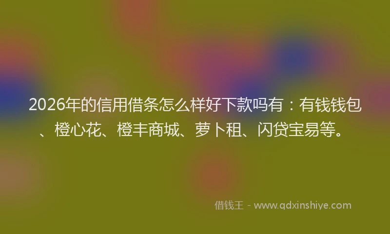 2026年的信用借条怎么样好下款吗有：有钱钱包、橙心花、橙丰商城、萝卜租、闪贷宝易等。