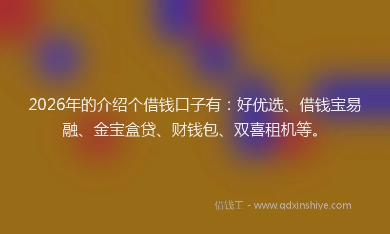 2026年的介绍个借钱口子有:好优选、借钱宝易融、金宝盒贷、财钱包、双喜租机等。
