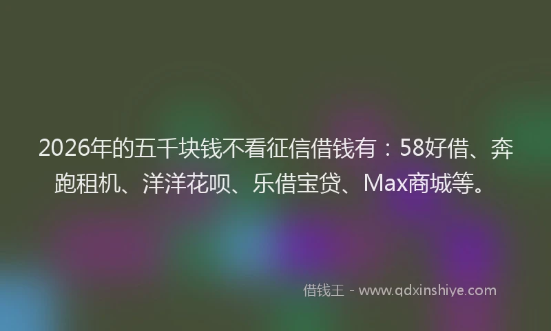 2026年的五千块钱不看征信借钱有：58好借、奔跑租机、洋洋花呗、乐借宝贷、Max商城等。