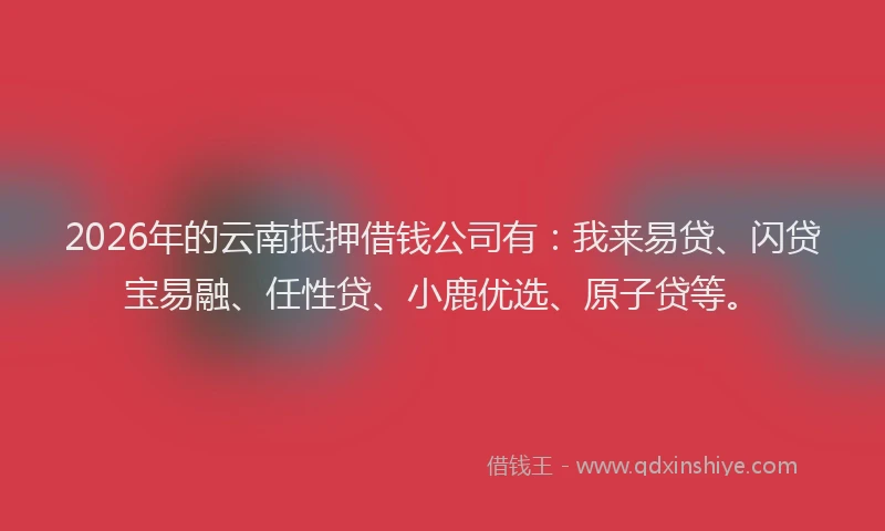 2026年的云南抵押借钱公司有：我来易贷、闪贷宝易融、任性贷、小鹿优选、原子贷等。