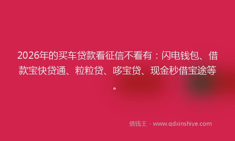 2026年的买车贷款看征信不看有:闪电钱包、借款宝快贷通、粒粒贷、哆宝贷、现金秒借宝途等。