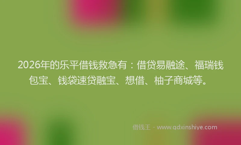 2026年的乐平借钱救急有：借贷易融途、福瑞钱包宝、钱袋速贷融宝、想借、柚子商城等。