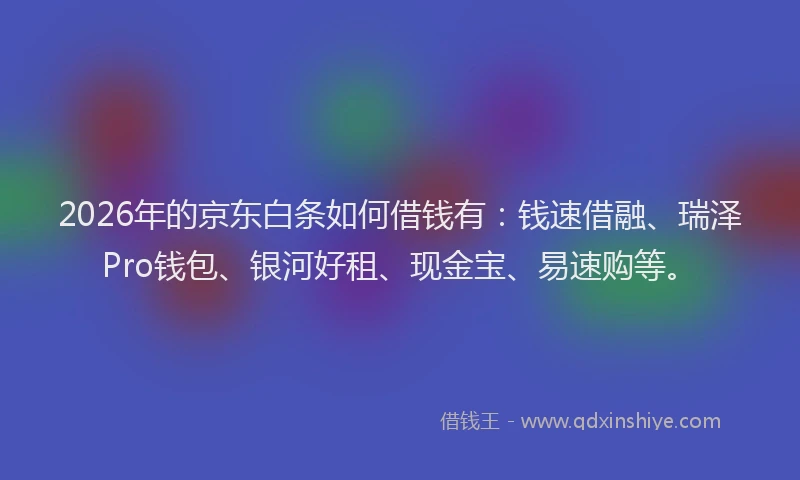 2026年的京东白条如何借钱有:钱速借融、瑞泽Pro钱包、银河好租、现金宝、易速购等。