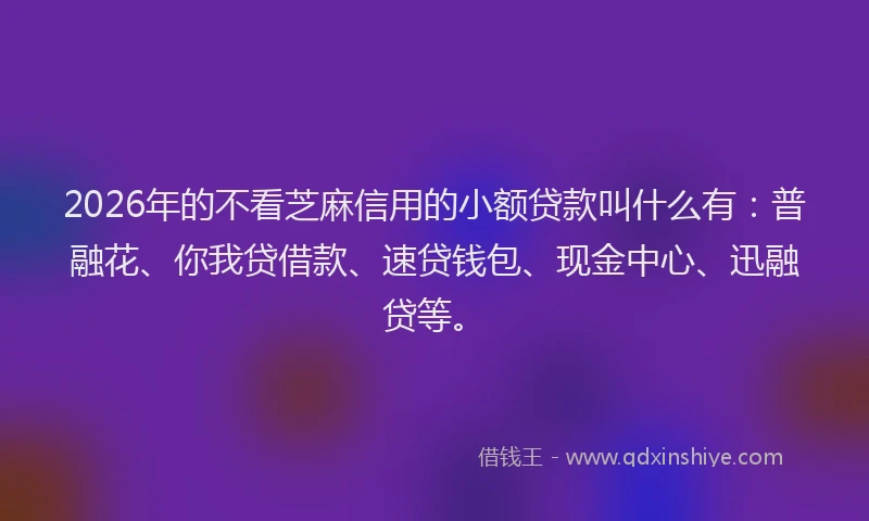 2026年的不看芝麻信用的小额贷款叫什么有：普融花、你我贷借款、速贷钱包、现金中心、迅融贷等。