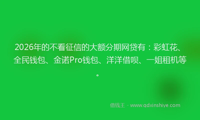 2026年的不看征信的大额分期网贷有：彩虹花、全民钱包、金诺Pro钱包、洋洋借呗、一姐租机等。