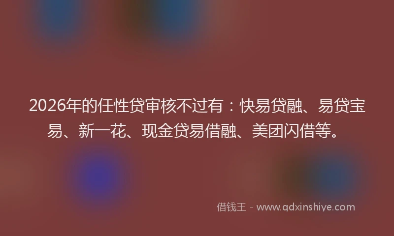 2026年的任性贷审核不过有:快易贷融、易贷宝易、新一花、现金贷易借融、美团闪借等。