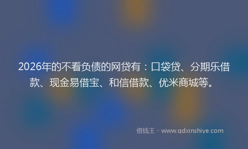 2026年的不看负债的网贷有：口袋贷、分期乐借款、现金易借宝、和信借款、优米商城等。