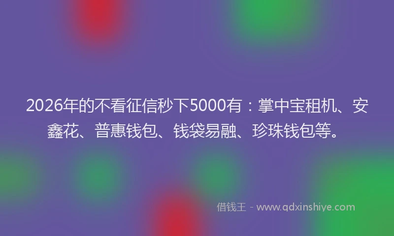 2026年的不看征信秒下5000有：掌中宝租机、安鑫花、普惠钱包、钱袋易融、珍珠钱包等。
