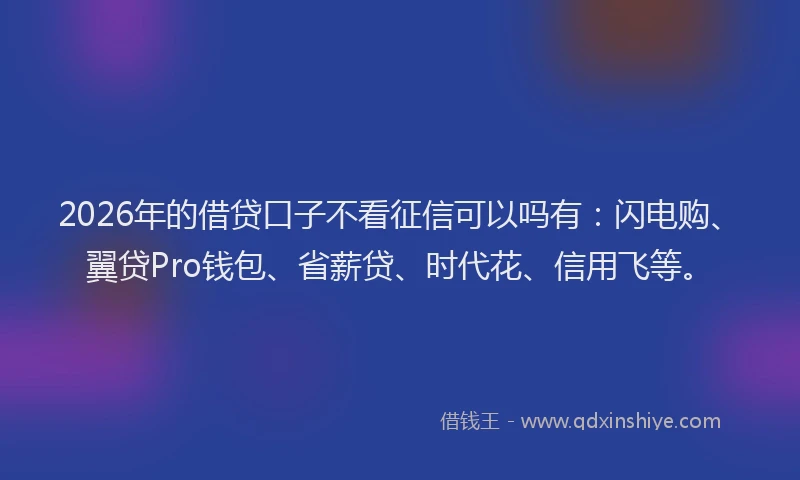 2026年的借贷口子不看征信可以吗有：闪电购、翼贷Pro钱包、省薪贷、时代花、信用飞等。