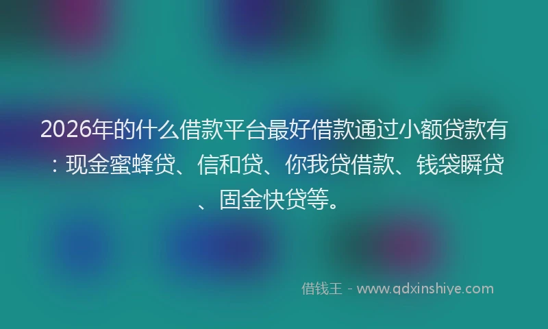 2026年的什么借款平台最好借款通过小额贷款有:现金蜜蜂贷、信和贷、你我贷借款、钱袋瞬贷、固金快贷等。