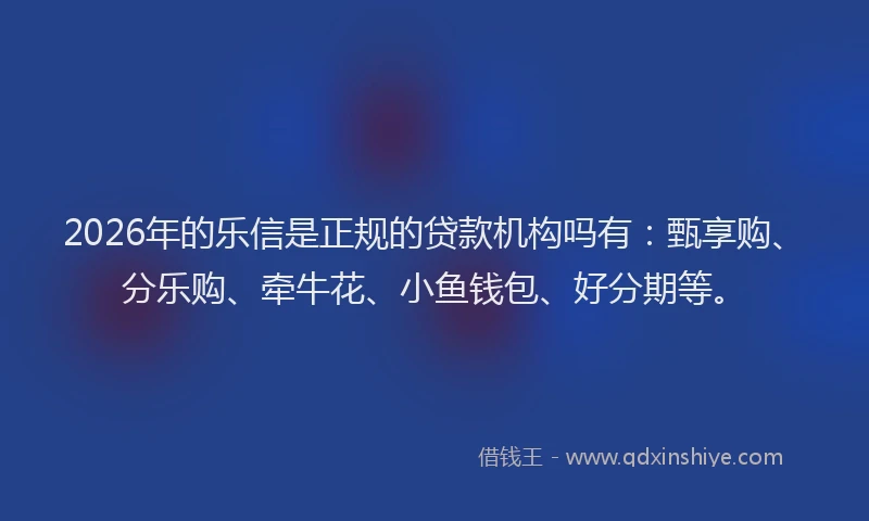 2026年的乐信是正规的贷款机构吗有：甄享购、分乐购、牵牛花、小鱼钱包、好分期等。