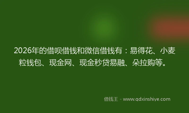 2026年的借呗借钱和微信借钱有：易得花、小麦粒钱包、现金网、现金秒贷易融、朵拉购等。