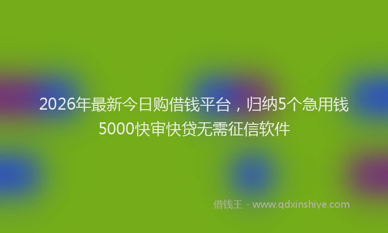 2026年最新今日购借钱平台，归纳5个急用钱5000快审快贷无需征信软件
